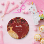 甘い16赤い金ゴールドグリッタードレスフローラ ペーパープレート (パーティー)