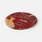 甘い16赤い金ゴールドグリッタードレスフローラ ペーパープレート (アングル)