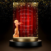 甘い16赤い金ゴールドグリッタードレスムービーパーティー 招待状