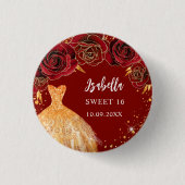 甘い16赤い金ゴールドグリッタードレス名 缶バッジ (正面)