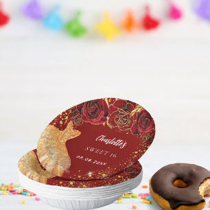 甘い16赤い金ゴールドグリッタードレス花 ペーパーボウル