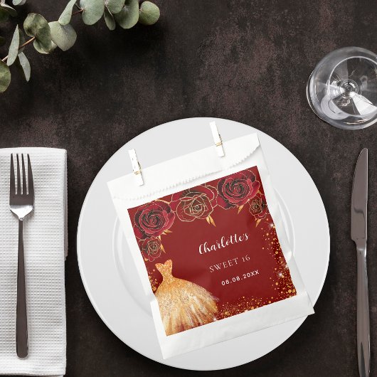 甘い16赤い金ゴールドドレスの花 フェイバーバッグ