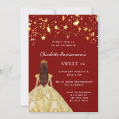 甘い16赤い金ゴールドドレススター 招待状 (正面)