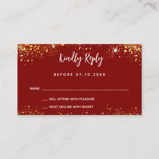 甘い16赤い金ゴールドドレス応答RSVPカード エンクロージャーカード (正面)