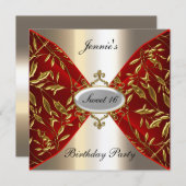 甘い16赤と金属の誕生日パーティーの招待 招待状 (正面/裏面)