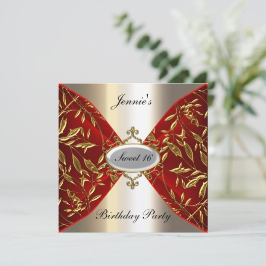 甘い16赤と金属ルックバースデーパーティー 招待状 (スタンド正面)