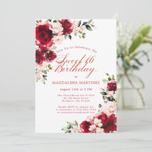 甘い16赤ローズピンク牡丹フローラ 招待状 (スタンド正面)