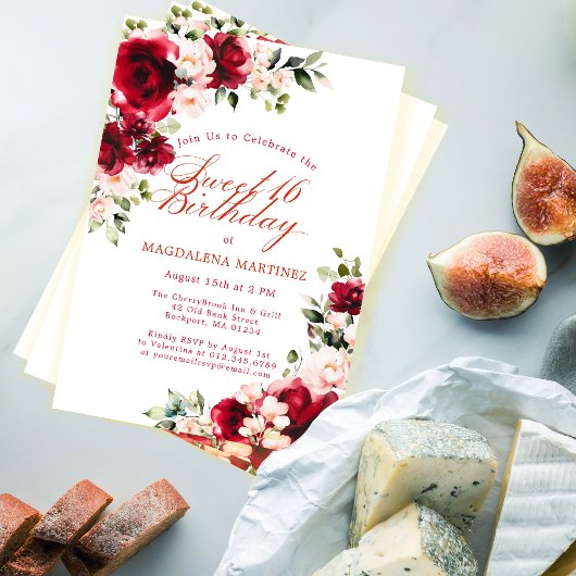 甘い16赤ローズピンク牡丹フローラ 招待状