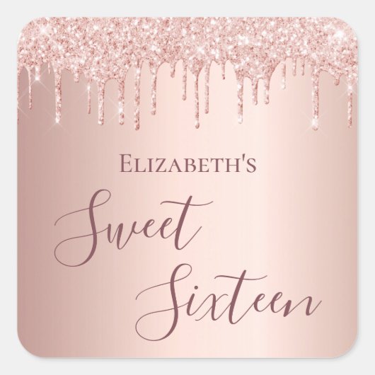 甘い16赤面バラ金ゴールドグリッタードライブ名 スクエアシール (正面)
