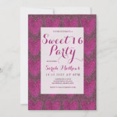 甘い16赤面ピンクとマゼンタのグリッター招待状 招待状 (正面)