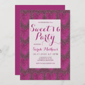 甘い16赤面ピンクとマゼンタのグリッター招待状 招待状 (正面/裏面)