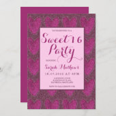 甘い16赤面ピンクとマゼンタグリッター 招待状 (正面/裏面)