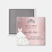 甘い16赤面ピンクのグリッタードレスは日付を保存 マグネット (正面/裏面)