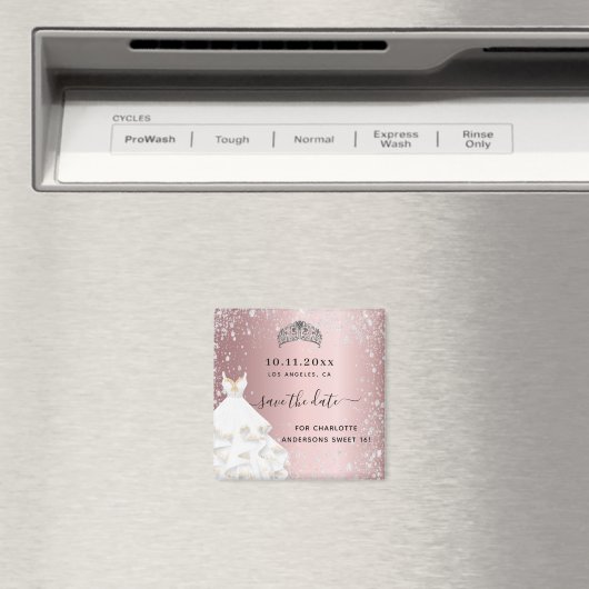 甘い16赤面ピンクのグリッタードレスは日付を保存 マグネット (インサイチュ (食洗機))