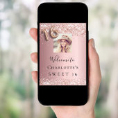 甘い16赤面ピンクのローズグリッター写真ようこそ ポスター