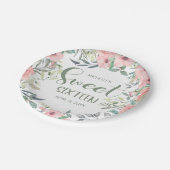 甘い16赤面ピンクの花セージ緑葉の ペーパープレート (アングル)