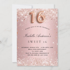 甘い16赤面ピンクローズ金ゴールドグリッターダストパーティー 招待状