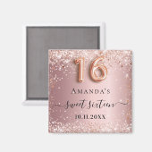 甘い16赤面ピンクローズ金ゴールドグリッターダスト名 マグネット (正面/裏面)