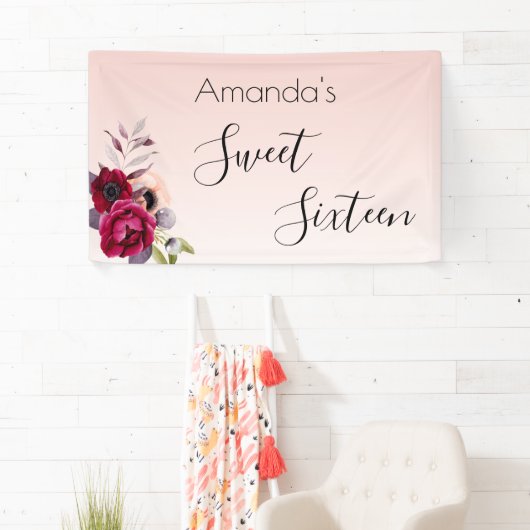 甘い16赤面ピンクローズ金ゴールドフローラ 横断幕 (インサイチュ)