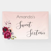 甘い16赤面ピンクローズ金ゴールドフローラ 横断幕 (横)