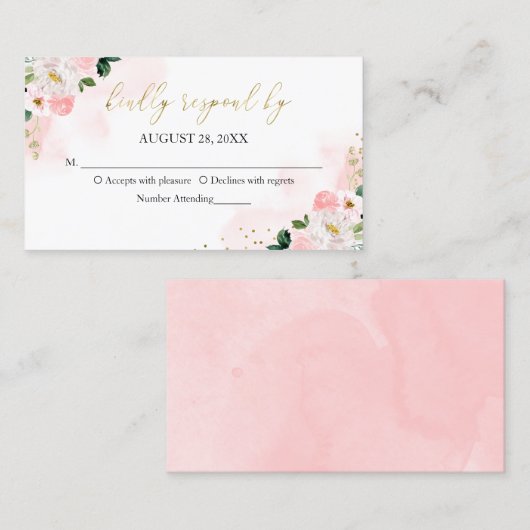 甘い16赤面水彩フローラRSVPエンクロージャ 名刺 (正面/裏面)