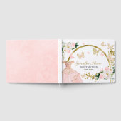 甘い16赤面蝶の花ピンクのドレス ゲストブック (全面)