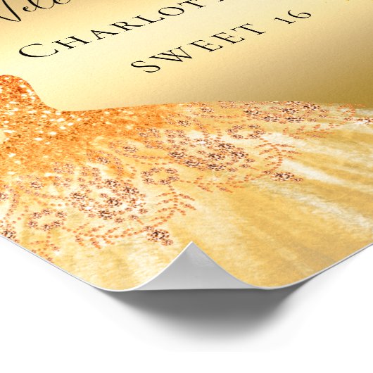 甘い16金ゴールドグリッタードレス花模様歓迎 ポスター (角)