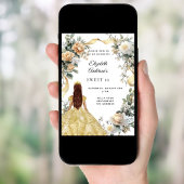 甘い16金ゴールドドレス黄色の花模様 招待状