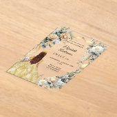 甘い16金ゴールドドレス黄色の花模様 澄ん アクリル招待状 (レイダウン)