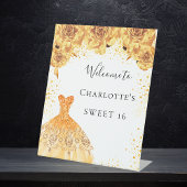 甘い16金ゴールドホワイトドレス花模様パーティー歓迎 台座サイン