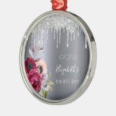 甘い16銀のグリッタードリップフローラバーガンディ メタルオーナメント (左)