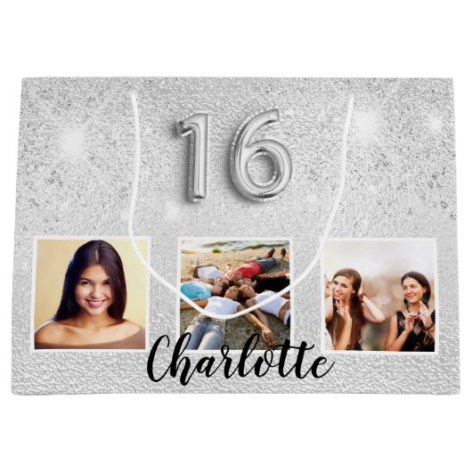 甘い16銀のグリッターフォトモノグラム ラージペーパーバッグ (正面)