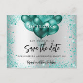 甘い16銀のティール(緑がかった色)緑のバルーンは、日付を保存 案内ポストカード (正面)