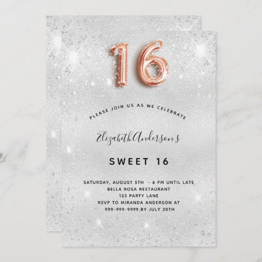 甘い16銀のバラ金ゴールドきらめき 招待状 (正面/裏面)