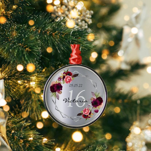 甘い16銀のフローラ幾何学的なブルゴーニュ名 メタルオーナメント