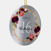 甘い16銀のフローラ幾何学的ブルゴーニュ名 セラミックオーナメント (右)