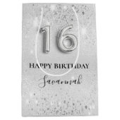 甘い16銀グリッターダストモノグラム誕生日 ミディアムペーパーバッグ (正面)