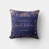 甘い16青いバラ金ゴールドティアラ名スクリプト クッション (正面)