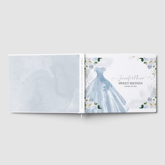 甘い16青い水色の花のドレス ゲストブック (全面)