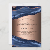 甘い16青い瑪瑙の大理石バラ金ゴールド 招待状 (正面)