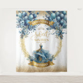 甘い16青い金ゴールド水色のキラキラの背景 タペストリー (正面)