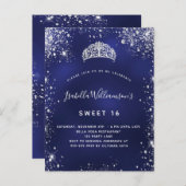 甘い16青い銀のグリッターダストティアラクラウン インビテーションポストカード (正面/裏面)
