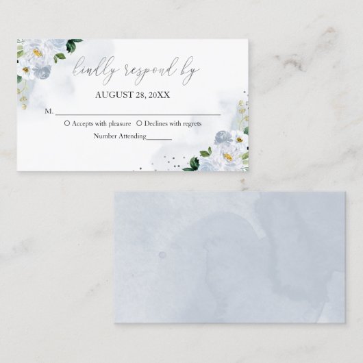 甘い16青の水色フローラRSVPエンクロージャ 名刺 (正面/裏面)