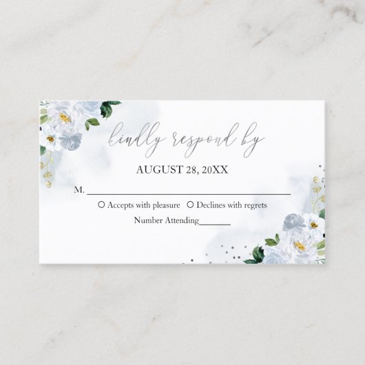 甘い16青の水色フローラRSVPエンクロージャ 名刺 (正面)