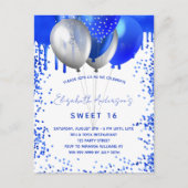 甘い16青王室のい白いバルーングリッタードリップ インビテーションポストカード (正面)
