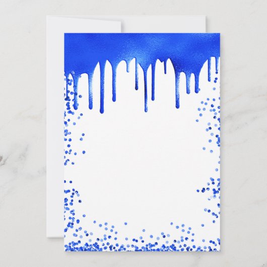 甘い16青王室のい白いバルーングリッタードリップ 招待状 (裏面)