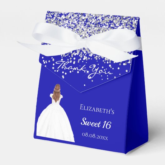 甘い16青王室の白のドレスパーティー フェイバーボックス (正面サイド)