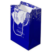 甘い16青王室の白グリッターバルーン名 ミディアムペーパーバッグ (正面アングル)