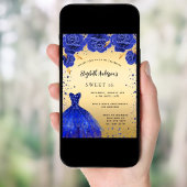 甘い16青王室の金ゴールドグリッタードレス花模様 招待状