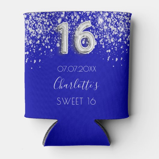 甘い16青王室の銀グリッターダスト名 缶クーラー (正面)